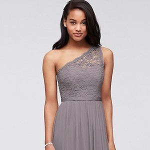 David's Bridal Long One Shoulder Lace Bridesmaid